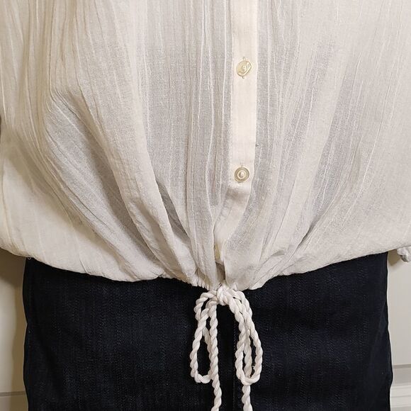 Aerie Cotton Button Front Embroidered Sleeve Blouse Top Size S - Picture 5 of 10